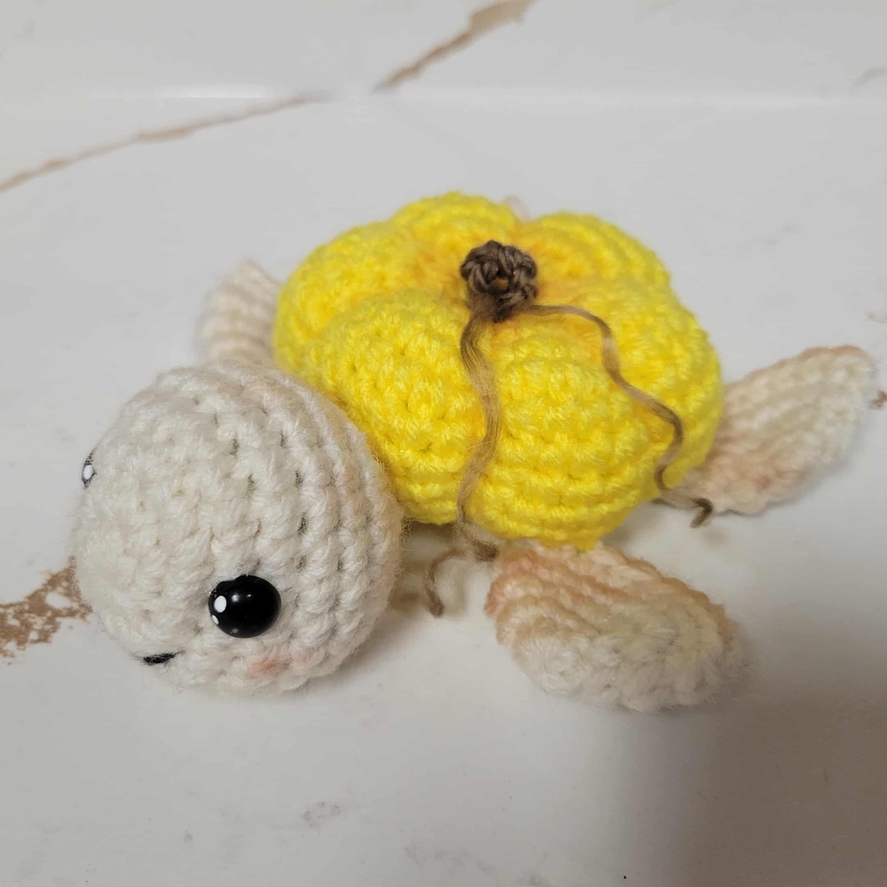 Handmade Yellow and Cream Crochet Turtle Toy